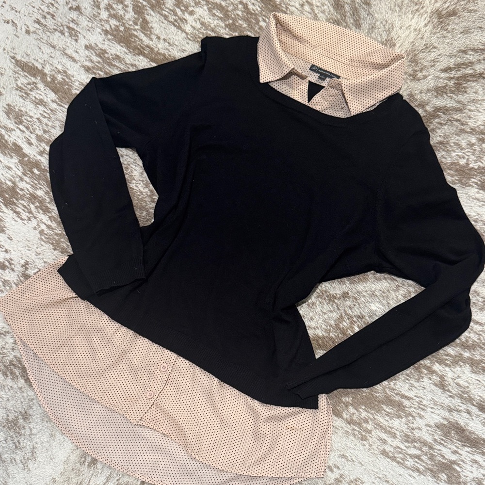 Adrianna Papell Black and Light Pink Layered Sweater Top